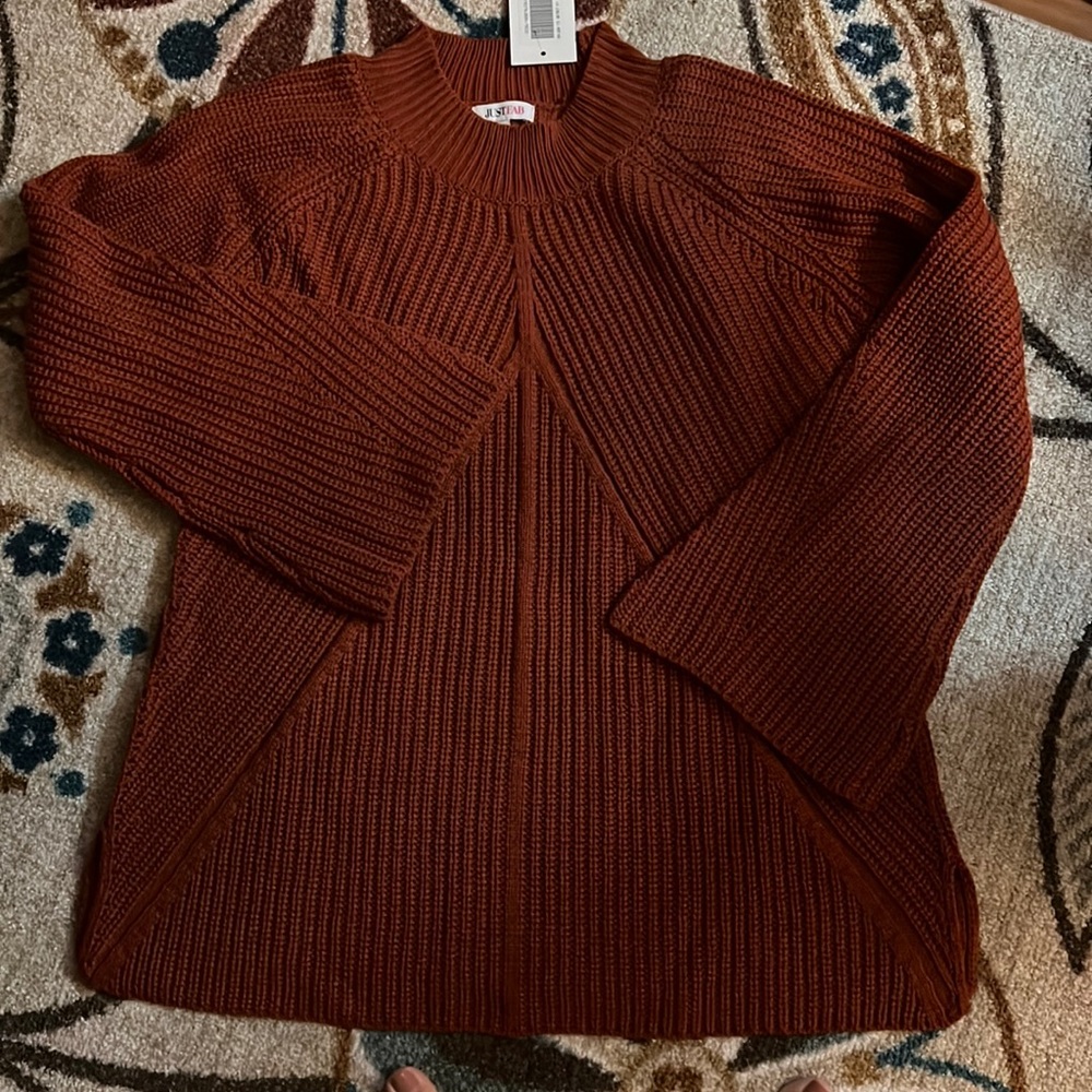 Gorgeous sweater with bell sleeves- NWT rust orange , size Large 😍😍😍